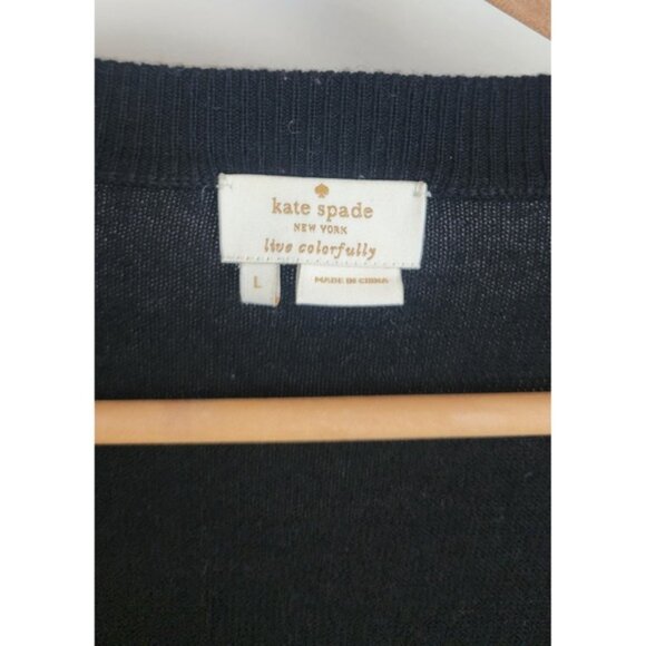 Kate Spade New York Polka Dot Wool Cardigan Sweater Black Cream Sz L - Picture 4 of 5